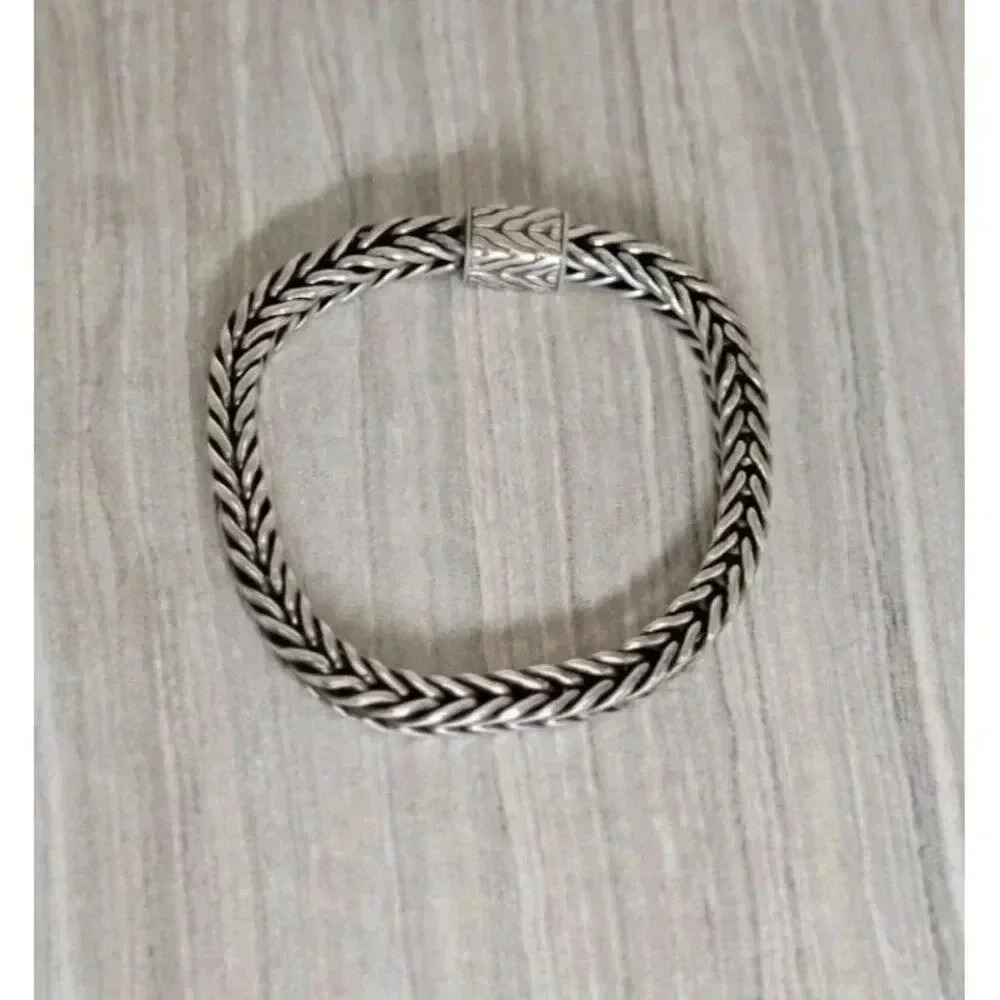 John Hardy Sterling Silver Woven Chain Bracelet 6.5mm 8.25" - Picture 3 of 9